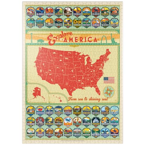 Entdecke Amerika: 50 Staatswappen, Vintage Poster - Premium 1000 Teile Puzzle - MyPuzzle Sonderkollektion von Anderson Design Group von MyPuzzle.com