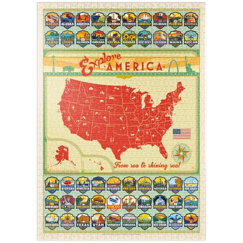 Entdecke Amerika: 50 Staatswappen, Vintage Poster - Premium 1000 Teile Puzzle - MyPuzzle Sonderkollektion von Anderson Design Group von MyPuzzle.com