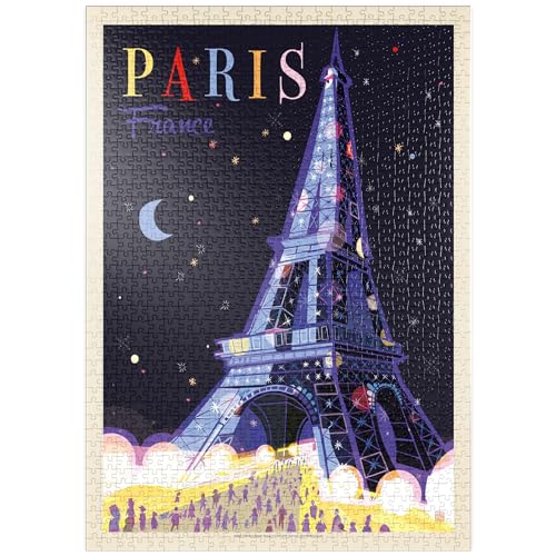 France: Paris, Eiffelturm bei Nacht (Mod Design), Vintage Poster - Premium 1000 Teile Puzzle - MyPuzzle Sonderkollektion von Anderson Design Group von MyPuzzle.com