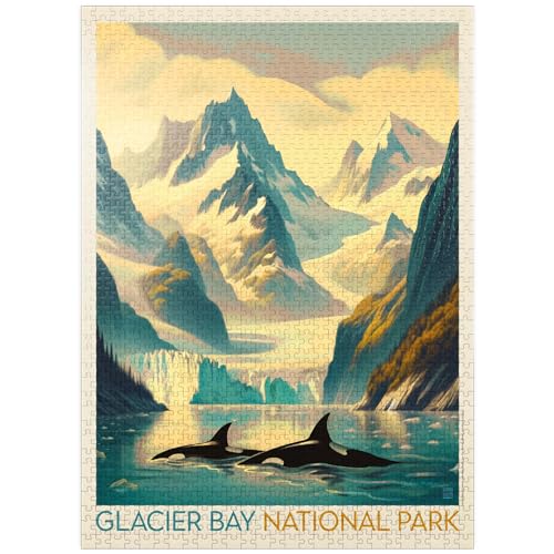 Glacier Bay National Park: Gliding Orcas Vintage Poster - Premium 1000 Teile Puzzle für Erwachsene von MyPuzzle.com