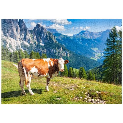 MyPuzzle Kuh grast auf Einer Alpenwiese in den Dolomiten - Premium 1000 Teile Puzzle - MyPuzzle Sonderkollektion von Puzzle Galaxy von MyPuzzle.com