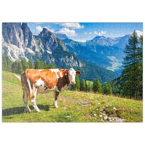 MyPuzzle Kuh grast auf Einer Alpenwiese in den Dolomiten - Premium 500 Teile Puzzle - MyPuzzle Sonderkollektion von Puzzle Galaxy von MyPuzzle.com