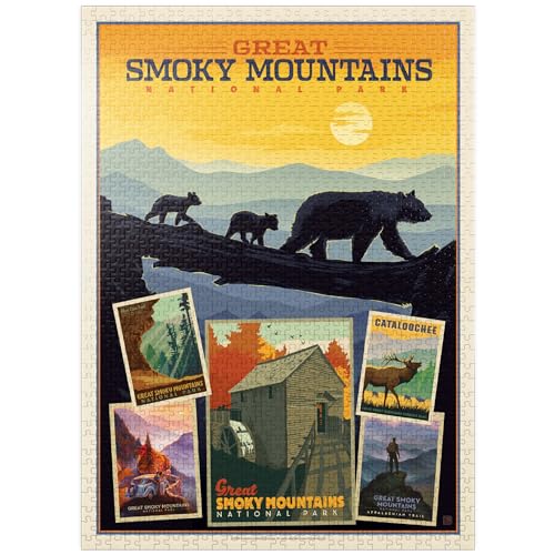 Great Smoky Mountains National Park Collage Print Vintage Poster Premium 1000 Teile Puzzle für Erwachsene von MyPuzzle.com