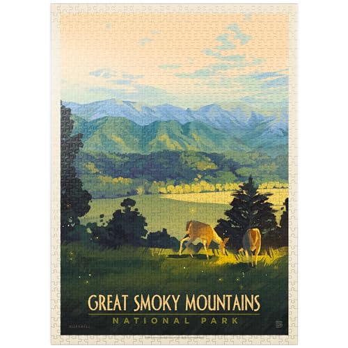 Great Smoky Mountains National Park: Dusk in Cades Cove, Vintage-Poster – Premium 1000 Teile Puzzle für Erwachsene von MyPuzzle.com
