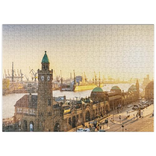 Hamburg St. Pauli Landungsbrücken bei Sonnenuntergang, Deutschland - Premium 500 Teile Puzzle - MyPuzzle Sonderkollektion von Puzzle Galaxy von MyPuzzle.com