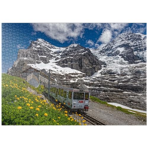 Jungfraubahn an der Station Eiger Gletscher gegen Eiger und Mönch - Premium 1000 Teile Puzzle - MyPuzzle Sonderkollektion von Puzzle Galaxy von MyPuzzle.com