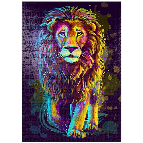 Künstlerisches, neonfarbenes Porträt eines Löwen im Stil der Pop-Art - Premium 1000 Teile Puzzle - MyPuzzle Sonderkollektion von Puzzle Galaxy von MyPuzzle.com