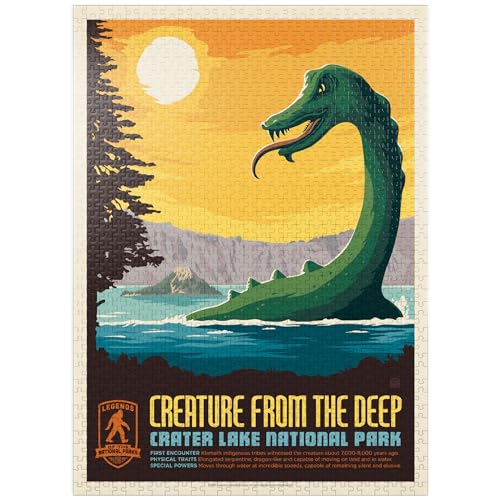 Legends of the National Parks: Crater Lake's Creature from The Deep, Vintage Poster – Premium 1000 Teile Puzzle für Erwachsene von MyPuzzle.com