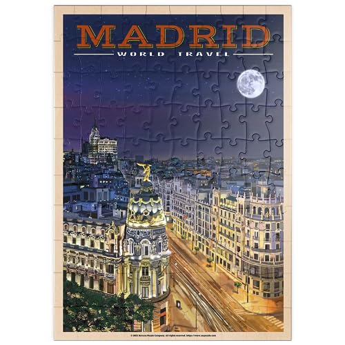 Madrid, Spanien - Gran Vía bei Nacht, Vintage Travel Poster - Premium 100 Teile Puzzle - MyPuzzle Sonderkollektion von Havana Puzzle Company von MyPuzzle.com