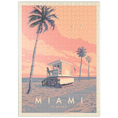 Miami, FL: Lifeguard Tower, Vintage Poster - Premium 500 Teile Puzzle - MyPuzzle Sonderkollektion von Anderson Design Group von MyPuzzle.com