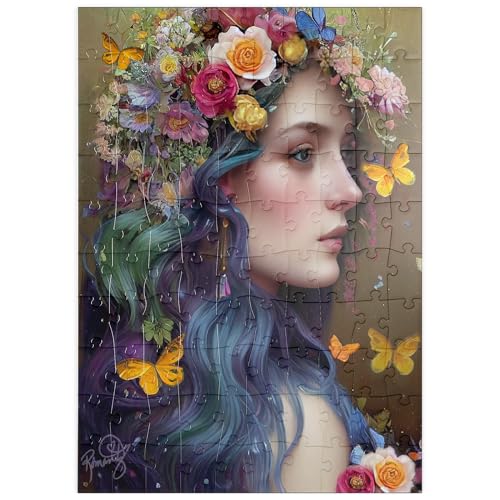 MyPuzzle Ätherische Frau mit Blumenkranz und Schmetterlingen - Premium 100 Teile Puzzle - MyPuzzle Sonderkollektion von Puzzle Galaxy von MyPuzzle.com