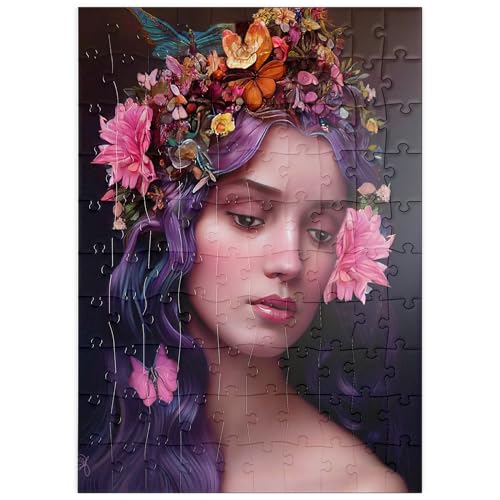 MyPuzzle Ätherische Frau mit Blumenkranz und violettem Haar - Premium 100 Teile Puzzle - MyPuzzle Sonderkollektion von Puzzle Galaxy von MyPuzzle.com