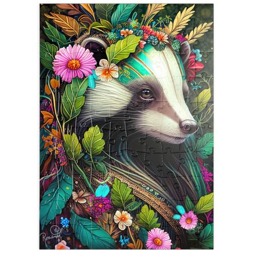 MyPuzzle Blumenkranz-Dachs im Zauberwald - Premium 100 Teile Puzzle - MyPuzzle Sonderkollektion von Puzzle Galaxy von MyPuzzle.com