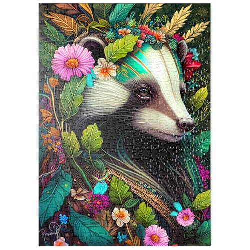 MyPuzzle Blumenkranz-Dachs im Zauberwald - Premium 500 Teile Puzzle - MyPuzzle Sonderkollektion von Puzzle Galaxy von MyPuzzle.com