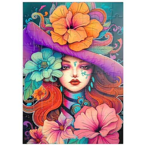 MyPuzzle Blumenmuse mit violettem Hut und feurigem Haar - Premium 100 Teile Puzzle - MyPuzzle Sonderkollektion von Puzzle Galaxy von MyPuzzle.com