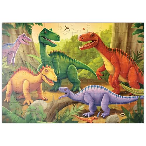 MyPuzzle Bunte Dinosaurier-Szene - lebendige prähistorische Illustration - Premium 100 Teile Puzzle - MyPuzzle Sonderkollektion von Puzzle Galaxy von MyPuzzle.com