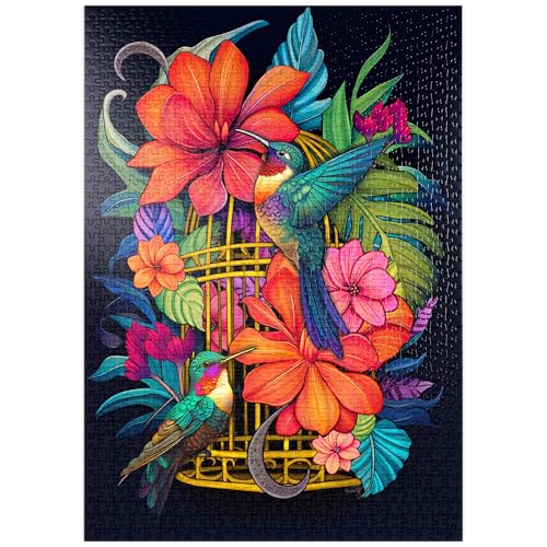 MyPuzzle Bunte Kolibris mit tropischen Blumen - Premium 1000 Teile Puzzle - MyPuzzle Sonderkollektion von Puzzle Galaxy von MyPuzzle.com