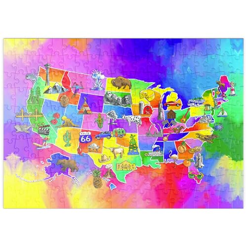 MyPuzzle Bunte USA-Karte – Sehenswürdigkeiten & Symbole der Bundesstaaten - Premium 200 Teile Puzzle - MyPuzzle Sonderkollektion von Puzzle Galaxy MyPuzzle Bunte USA-Karte – Sehenswürdigkeiten & Symbole der Bundesstaaten - Premium 200 Teile Puzzle - MyPuzzle Sonderkollektion von Puzzle Galaxy von MyPuzzle.com