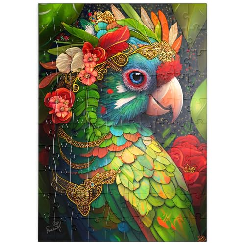 MyPuzzle Bunter tropischer Papagei mit Blumenkrone - Premium 100 Teile Puzzle - MyPuzzle Sonderkollektion von Puzzle Galaxy von MyPuzzle.com