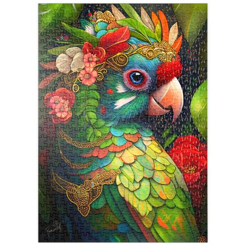 MyPuzzle Bunter tropischer Papagei mit Blumenkrone - Premium 500 Teile Puzzle - MyPuzzle Sonderkollektion von Puzzle Galaxy von MyPuzzle.com