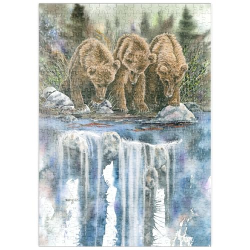 MyPuzzle DREI Grizzlyjunge an einem Wasserfall - Premium 500 Teile Puzzle - MyPuzzle Sonderkollektion von Puzzle Galaxy von MyPuzzle.com