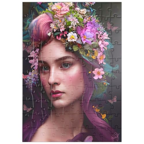 MyPuzzle Elegante Frau mit Blumenkranz und Schmetterlingsakzenten - Premium 100 Teile Puzzle - MyPuzzle Sonderkollektion von Puzzle Galaxy von MyPuzzle.com