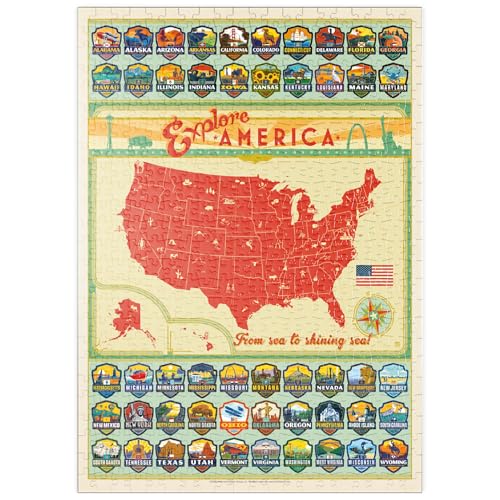 MyPuzzle Entdecke Amerika: 50 Staatswappen, Vintage Poster - Premium 500 Teile Puzzle - MyPuzzle Sonderkollektion von Anderson Design Group von MyPuzzle.com