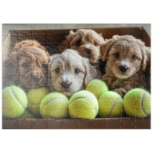 MyPuzzle Entzückende Welpen in Box mit Tennisbällen - Premium 100 Teile Puzzle - MyPuzzle Sonderkollektion von Puzzle Galaxy MyPuzzle Entzückende Welpen in Box mit Tennisbällen - Premium 100 Teile Puzzle - MyPuzzle Sonderkollektion von Puzzle Galaxy von MyPuzzle.com