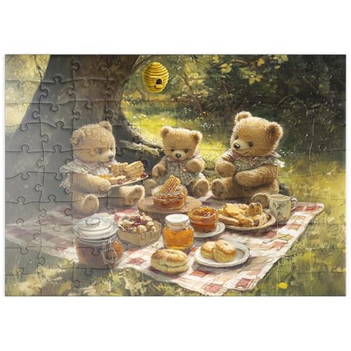 MyPuzzle Entzückendes Teddybär-Picknick in einem sonnigen Wald - Premium 100 Teile Puzzle - MyPuzzle Sonderkollektion von Puzzle Galaxy von MyPuzzle.com