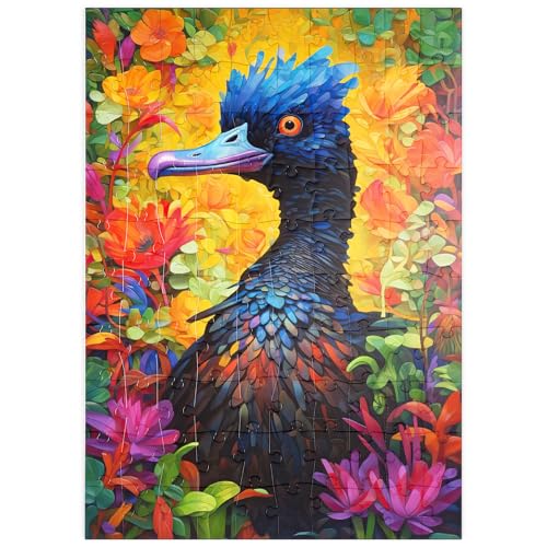 MyPuzzle Exotischer Blauer Vogel inmitten Einer lebhaften Blumenfantasie - Premium 100 Teile Puzzle - MyPuzzle Sonderkollektion von Puzzle Galaxy von MyPuzzle.com