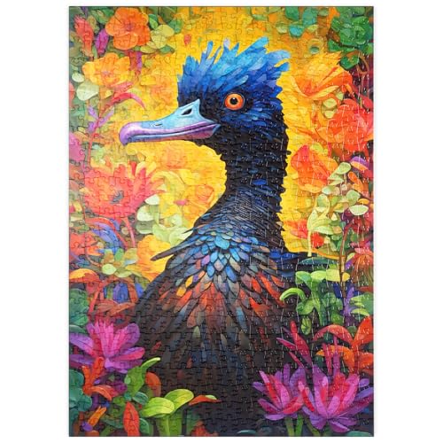 MyPuzzle Exotischer Blauer Vogel inmitten Einer lebhaften Blumenfantasie - Premium 500 Teile Puzzle - MyPuzzle Sonderkollektion von Puzzle Galaxy von MyPuzzle.com