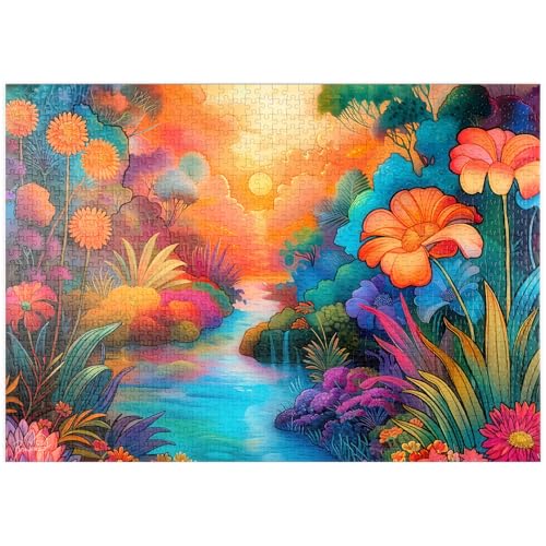 MyPuzzle Fantasy River Valley mit lebhaftem Sonnenuntergang - Premium 1000 Teile Puzzle - MyPuzzle Sonderkollektion von Puzzle Galaxy von MyPuzzle.com