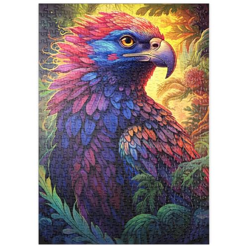 MyPuzzle Farbenfroher Fantasy-Adler mit bunten Federn - Premium 500 Teile Puzzle - MyPuzzle Sonderkollektion von Puzzle Galaxy von MyPuzzle.com