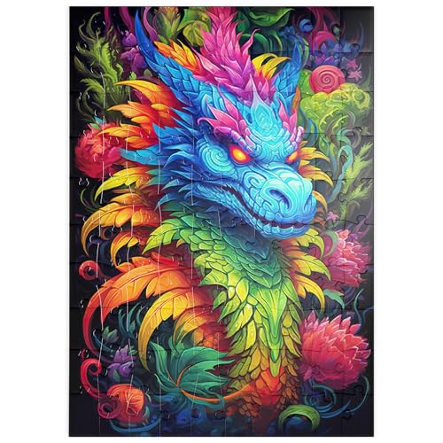 MyPuzzle Farbenfroher Fantasy-Drache mit üppigem Blattwerk - Premium 100 Teile Puzzle - MyPuzzle Sonderkollektion von Puzzle Galaxy von MyPuzzle.com