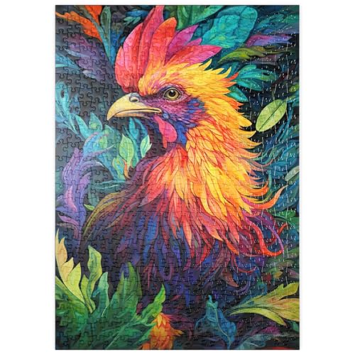 MyPuzzle Farbenfroher Hahn mit tropischem Laub - Premium 500 Teile Puzzle - MyPuzzle Sonderkollektion von Puzzle Galaxy von MyPuzzle.com