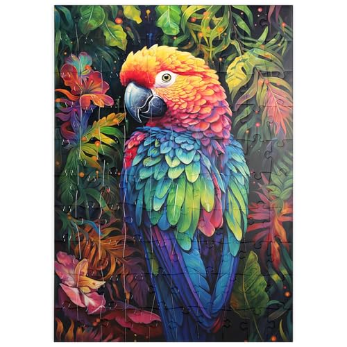 MyPuzzle Farbenfroher Scharlach-Ara im tropischen Dschungel - Premium 100 Teile Puzzle - MyPuzzle Sonderkollektion von Puzzle Galaxy von MyPuzzle.com