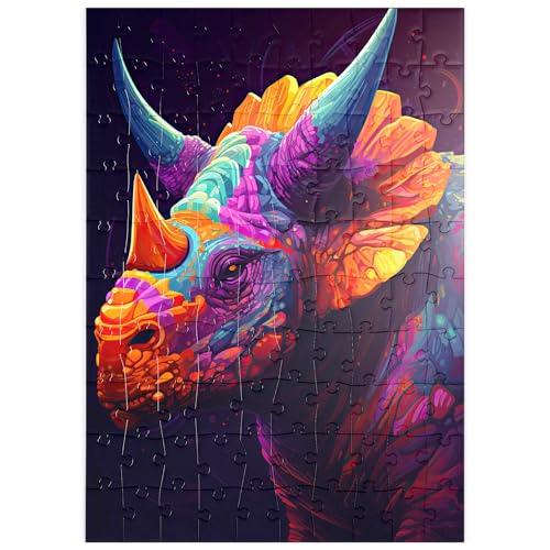 MyPuzzle Farbenfroher Triceratops - Premium 100 Teile Puzzle - MyPuzzle Sonderkollektion von Puzzle Galaxy von MyPuzzle.com
