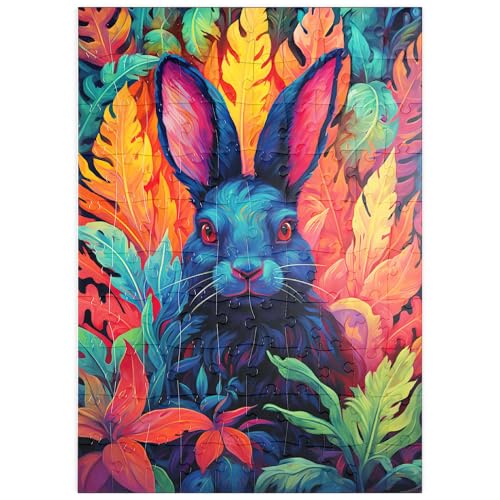 MyPuzzle Farbenfrohes Kaninchen im psychedelischen Dschungel - Premium 100 Teile Puzzle - MyPuzzle Sonderkollektion von Puzzle Galaxy von MyPuzzle.com