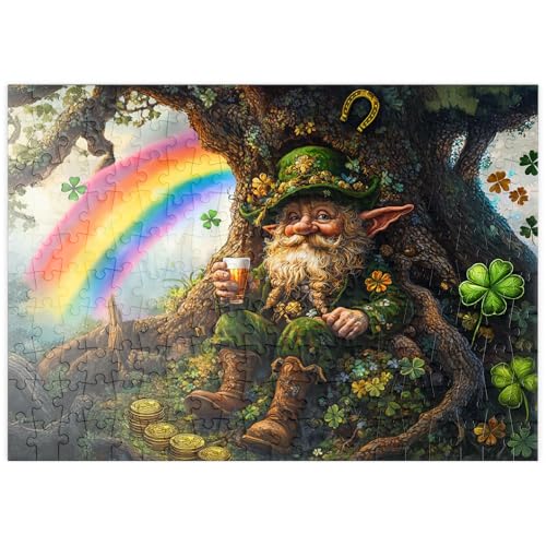 MyPuzzle Fröhlicher Kobold mit Goldmünzen und Regenbogen im Zauberwald - Premium 200 Teile Puzzle - MyPuzzle Sonderkollektion von Puzzle Galaxy von MyPuzzle.com