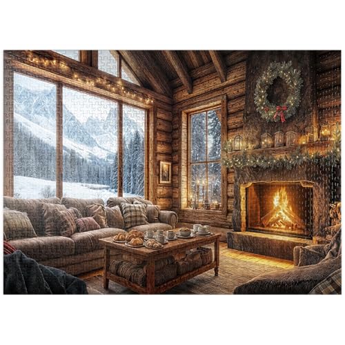 MyPuzzle Gemütliche Blockhütte mit Blick auf die Berge - Premium 1000 Teile Puzzle für Erwachsene von MyPuzzle.com