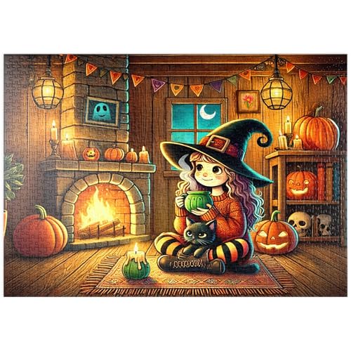 MyPuzzle Gemütliche Halloween-Hexe mit schwarzer Katze am Kamin - Premium 1000 Teile Puzzle - MyPuzzle Sonderkollektion von Puzzle Galaxy MyPuzzle Gemütliche Halloween-Hexe mit schwarzer Katze am Kamin - Premium 1000 Teile Puzzle - MyPuzzle Sonderkollektion von Puzzle Galaxy von MyPuzzle.com