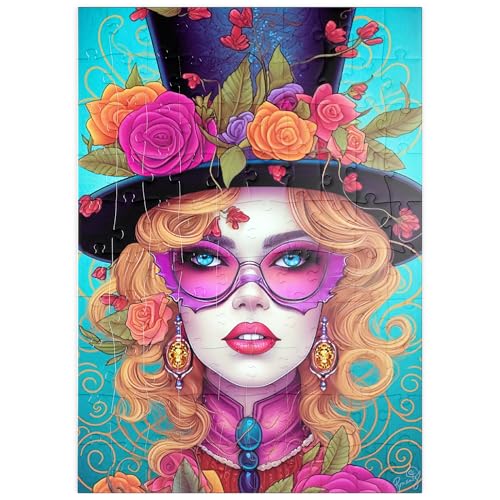 MyPuzzle Glamouröse Frau mit Blumen-Zylinderhut - Premium 100 Teile Puzzle - MyPuzzle Sonderkollektion von Puzzle Galaxy von MyPuzzle.com