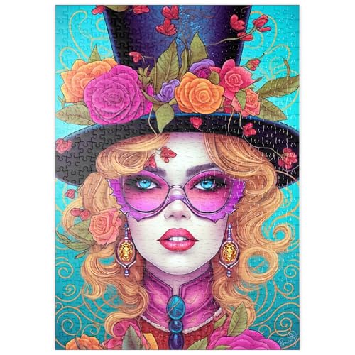 MyPuzzle Glamouröse Frau mit Blumen-Zylinderhut - Premium 500 Teile Puzzle - MyPuzzle Sonderkollektion von Puzzle Galaxy von MyPuzzle.com