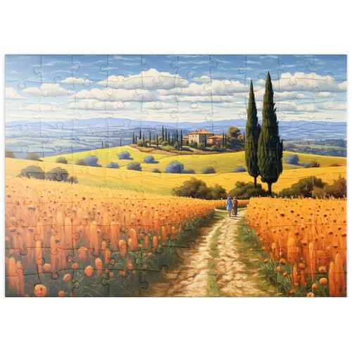 MyPuzzle Goldene Felder der Toskana mit Zypressen - Premium 100 Teile Puzzle - MyPuzzle Sonderkollektion von Puzzle Galaxy von MyPuzzle.com