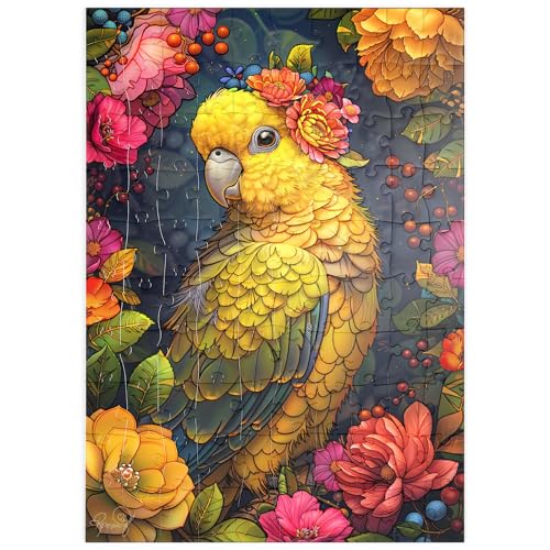 MyPuzzle Goldener Papagei mit tropischen Blüten - Premium 100 Teile Puzzle - MyPuzzle Sonderkollektion von Puzzle Galaxy von MyPuzzle.com