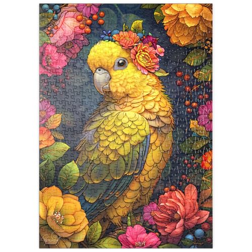 MyPuzzle Goldener Papagei mit tropischen Blüten - Premium 500 Teile Puzzle - MyPuzzle Sonderkollektion von Puzzle Galaxy von MyPuzzle.com