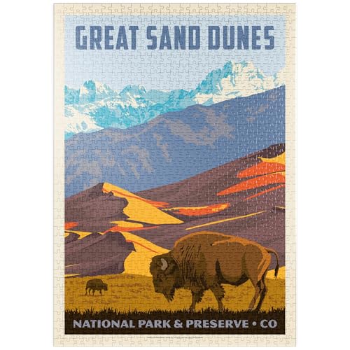 MyPuzzle Great Sand Dunes National Park: Bison, Vintage Poster - Premium 1000 Teile Puzzle - MyPuzzle Sonderkollektion von Anderson Design Group von MyPuzzle.com