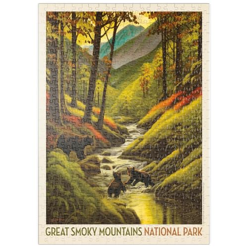 MyPuzzle Great Smoky Mountains National Park: Splashing Cubs, Vintage Poster - Premium 500 Teile Puzzle - MyPuzzle Sonderkollektion von Anderson Design Group von MyPuzzle.com