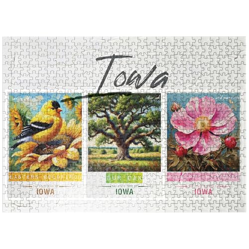 MyPuzzle Iowa: Vogel, Baum, Blume, Staatssymbole, Collage-Serie, Premium 500 Teile Puzzle für Erwachsene von MyPuzzle.com