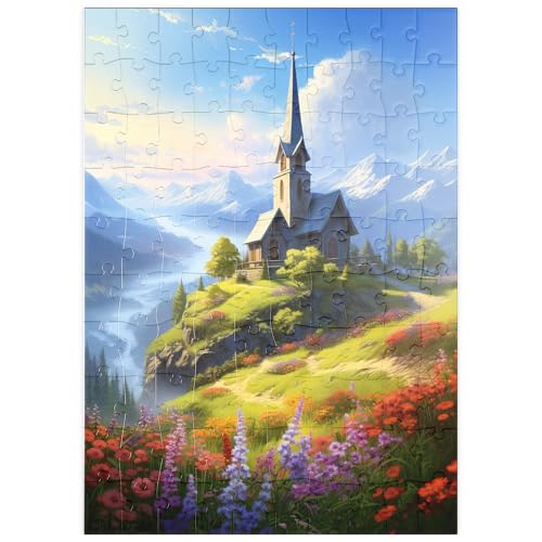 MyPuzzle Kapelle auf dem Hügel mit Bergblick - Premium 100 Teile Puzzle - MyPuzzle Sonderkollektion von Puzzle Galaxy von MyPuzzle.com